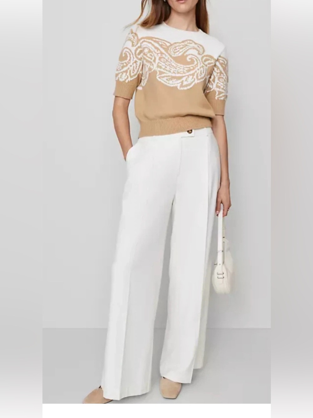 NWT ANN TAYLOR WINTER WHITE PETITE MODERN WIDE LEG TROUSER PANTS SZ 14P